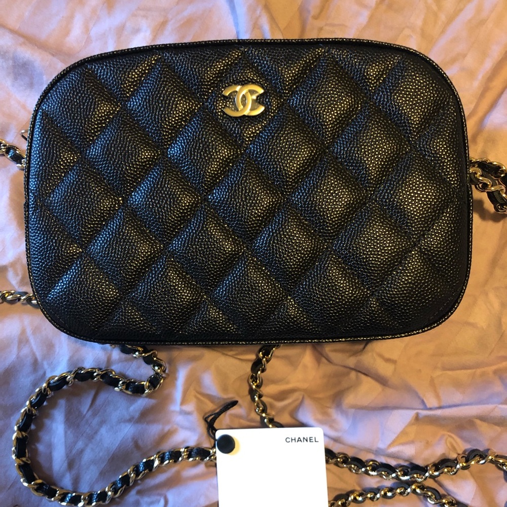 Chanel black Caviar small camera bag